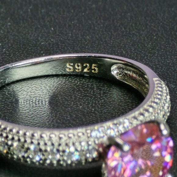 Pink 2 ct Moissanite Silver with CZ Accents and Channel-Set Band Size 9 - Picture 11 of 14